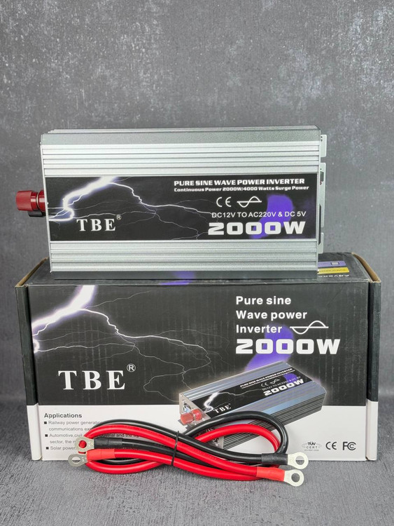 اینورتر ۲۰۰۰ وات سینوسی خالص TBE – مبدل برق ۱۲ ولت به ۲۲۰ ولت، مناسب برای خودرو، کمپینگ و تجهیزات برقی