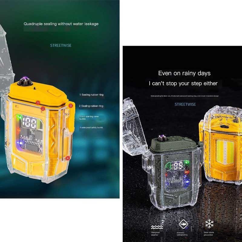 فندک پلاسمایی ضدباد مدل D48-2 با چراغ‌قوه LED و بدنه مقاوم